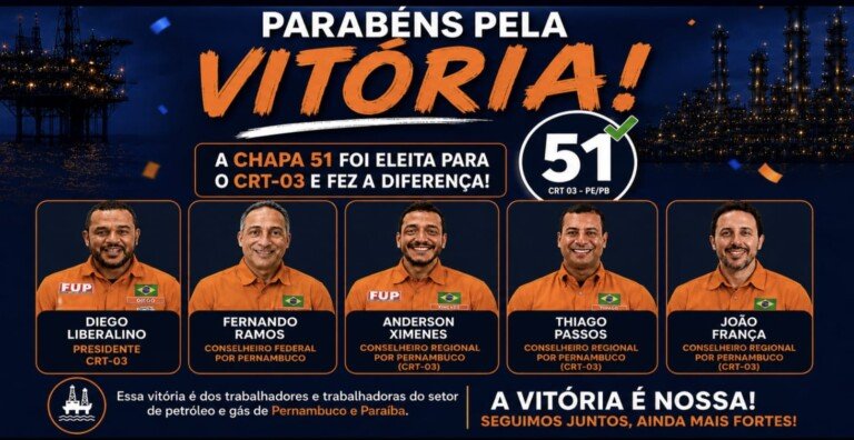 Chapa 51 vence eleição do CRT-3 e conduz dirigente do Sindipetro PE/PB à presidência
